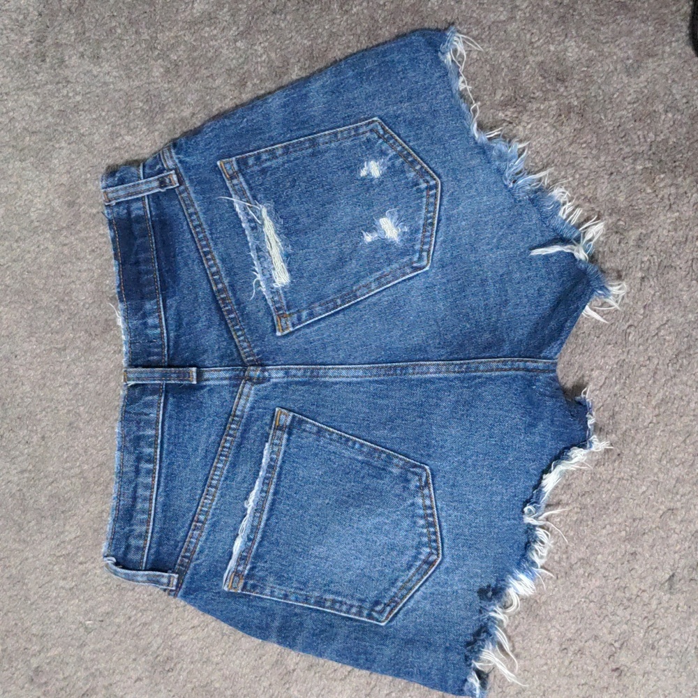 Abercrombie and Fitch Curve Love High Rise Mom Shorts - Distressed Blue